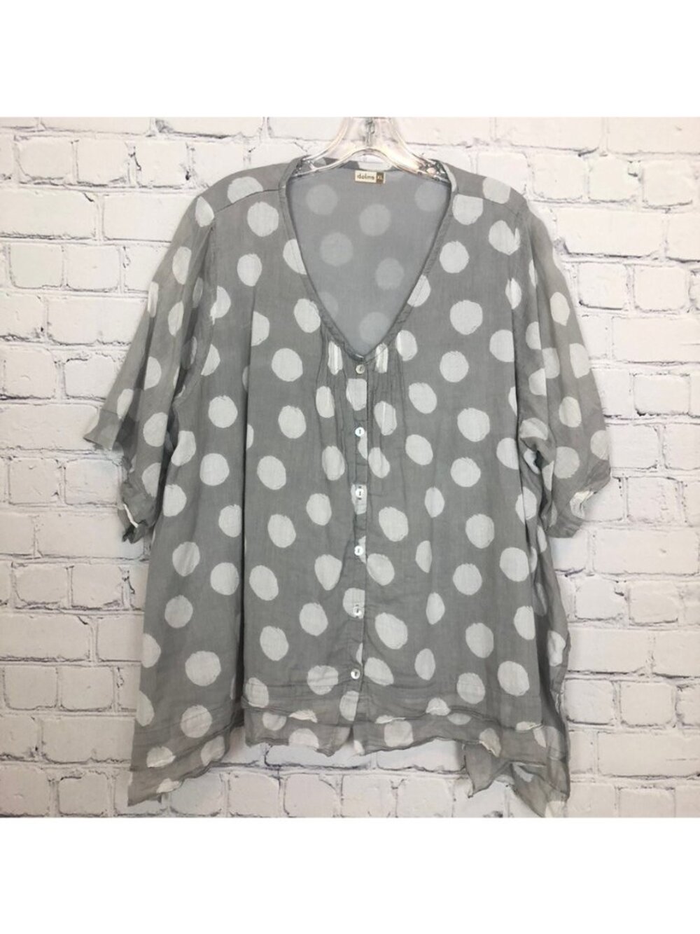 Dolma Gray Polka Dot Cotton Gauze Top Size XL